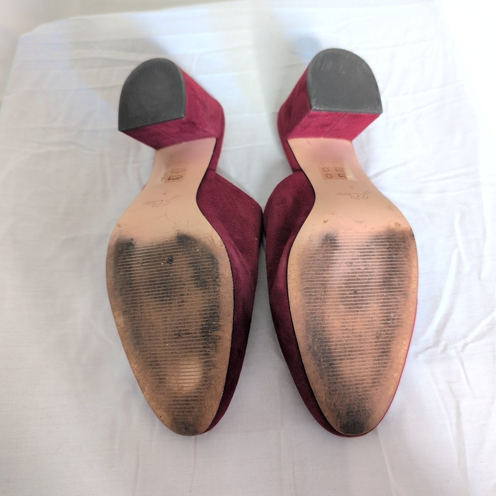 J.Crew Burgundy Suede Block Heel Mules Size 9 - Picture 9 of 10